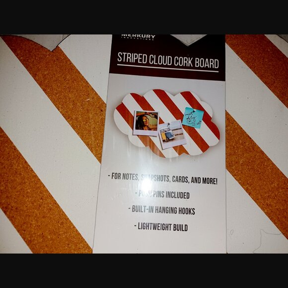Merkury Innovations White And Brown Striped Cloud Cork Board 17"X11" New - Picture 4 of 6
